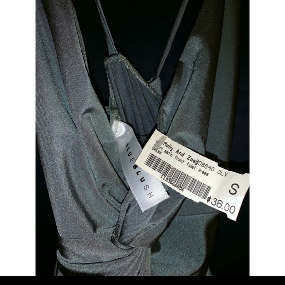 ✨NWT Blue Blush Olive Green Satin Twist Dress - Picture 5 of 6